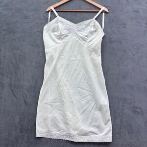 Vintage Barbizon Excelle White Full Slip Eyelet Lace Trim Side Zip Size 36